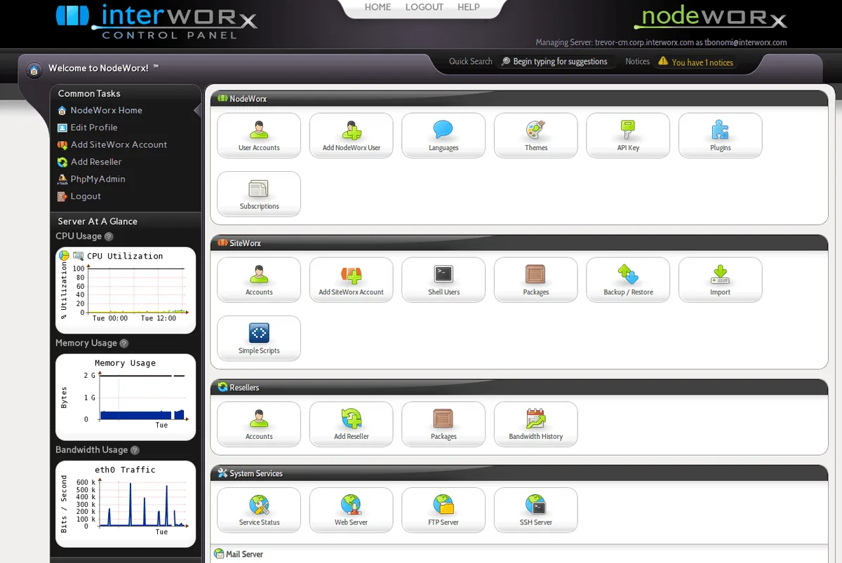 InterWorx bao gồm hai modules là NodeWorx và SiteWorx