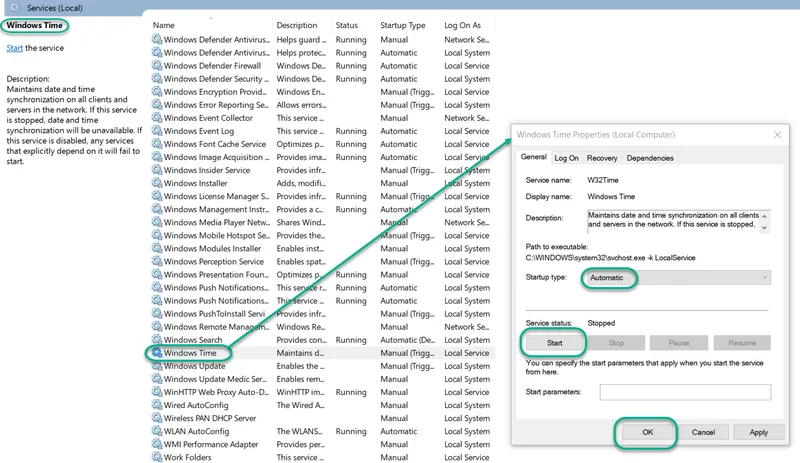 Khởi động Windows Time Service