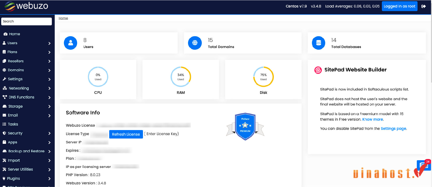 VPS control panel