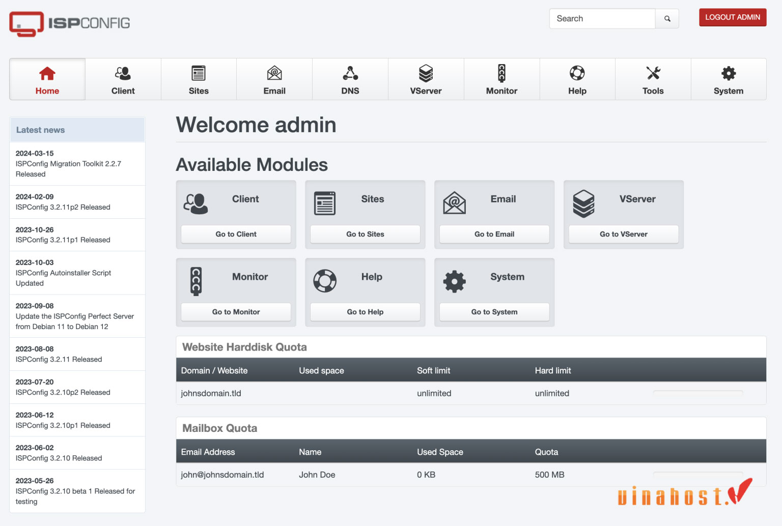 VPS control panel