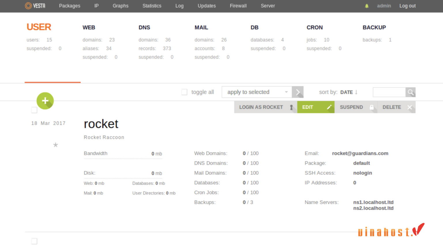 VPS control panel