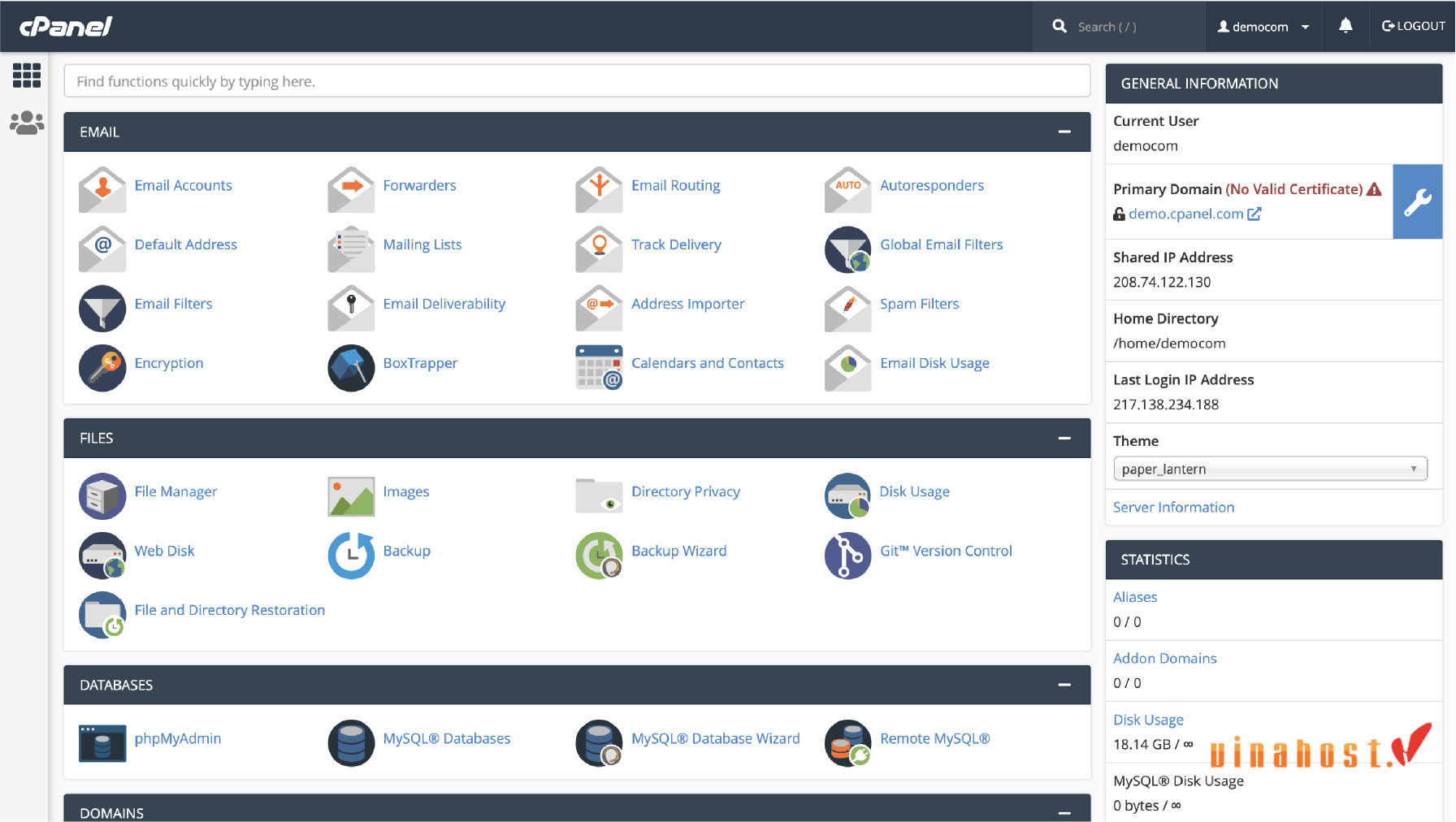 VPS control panel