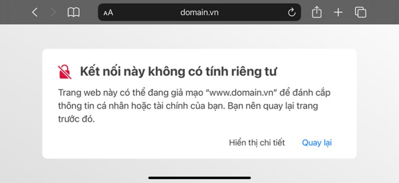 Lỗi Your connection is not private trên trình duyệt safari