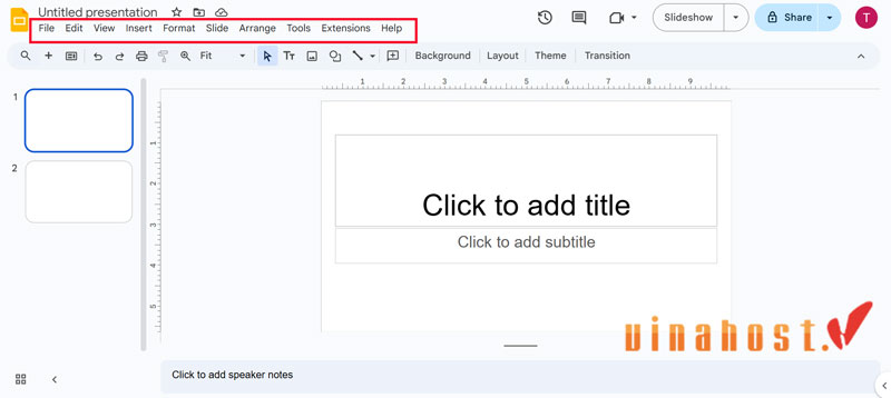Menu bar trong Slides