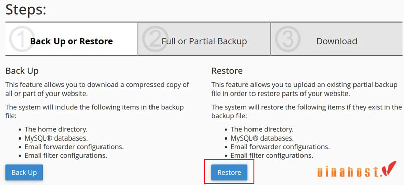 backup va restore tren cpanel