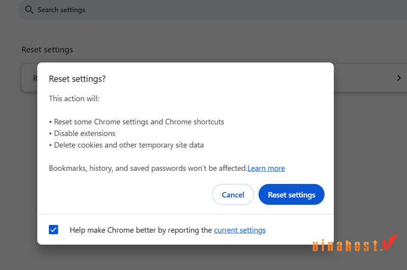 Hãy thử Reset cài đặt trình duyệt về mặc định để sửa lỗi ERR_HTTP2_PROTOCOL_ERROR