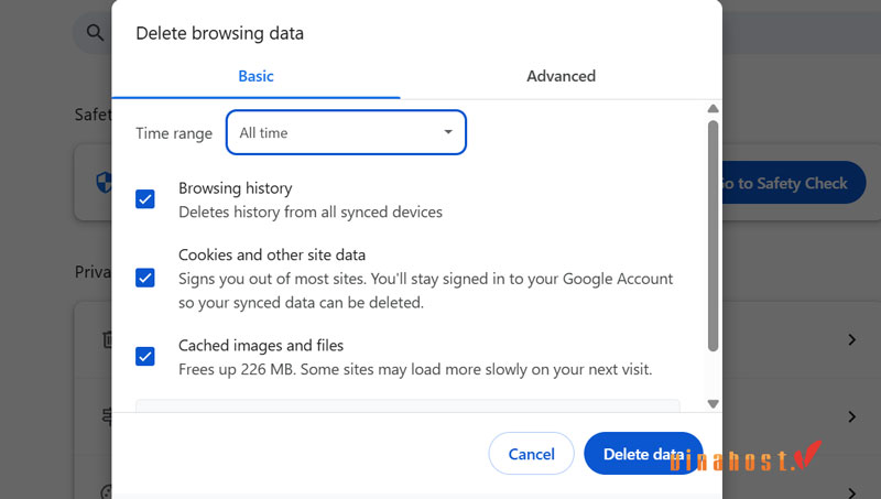 Thử xóa cache SSL và dữ liệu duyệt Web để sửa lỗi ERR_SSL_KEY_USAGE_INCOMPATIBLE