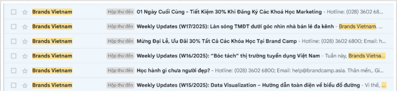 mẫu tiêu đề email được gửi từ Brandsvietnam