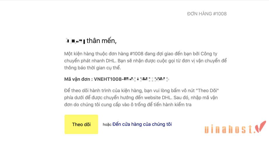 Email thông báo có chứa mã vận đơn