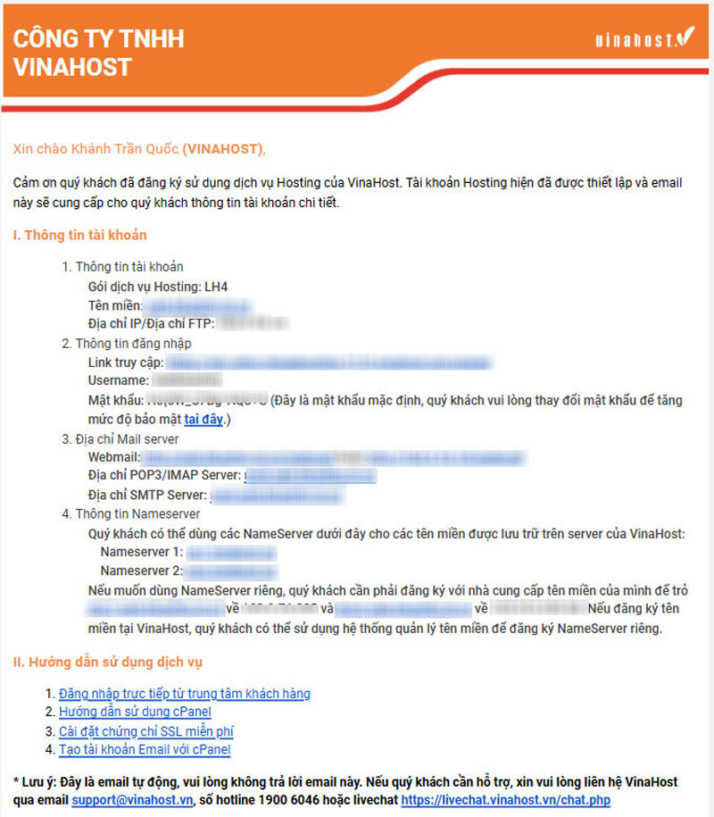 Mẫu transactional email tại VinaHost