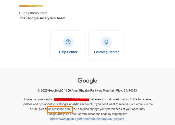 nội dung của email Google có phần Unsubscribe