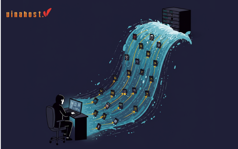 ảnh mô tả đơn giản cuộc tấn công ddos