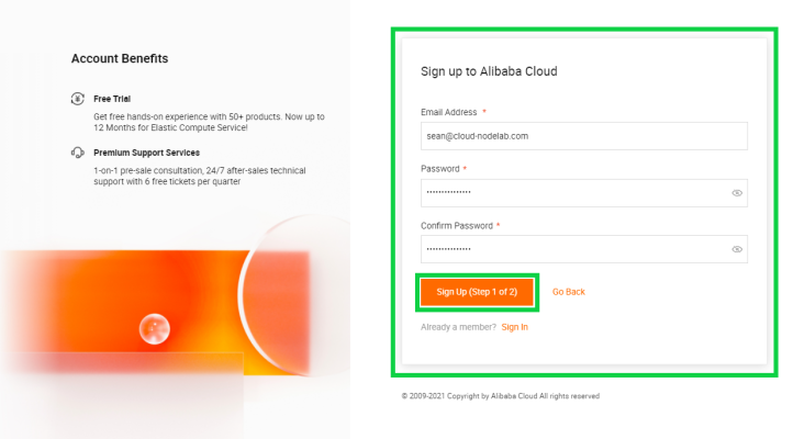 Nhập địa chỉ email và tạo mật khẩu